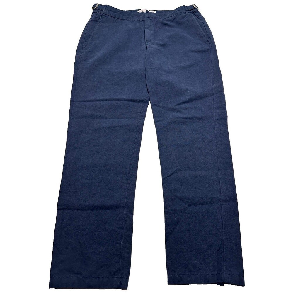 Men's Orlebar Brown Bedlington Cotton Linen Blend Pants 30 x 26 Navy Blue *READ*